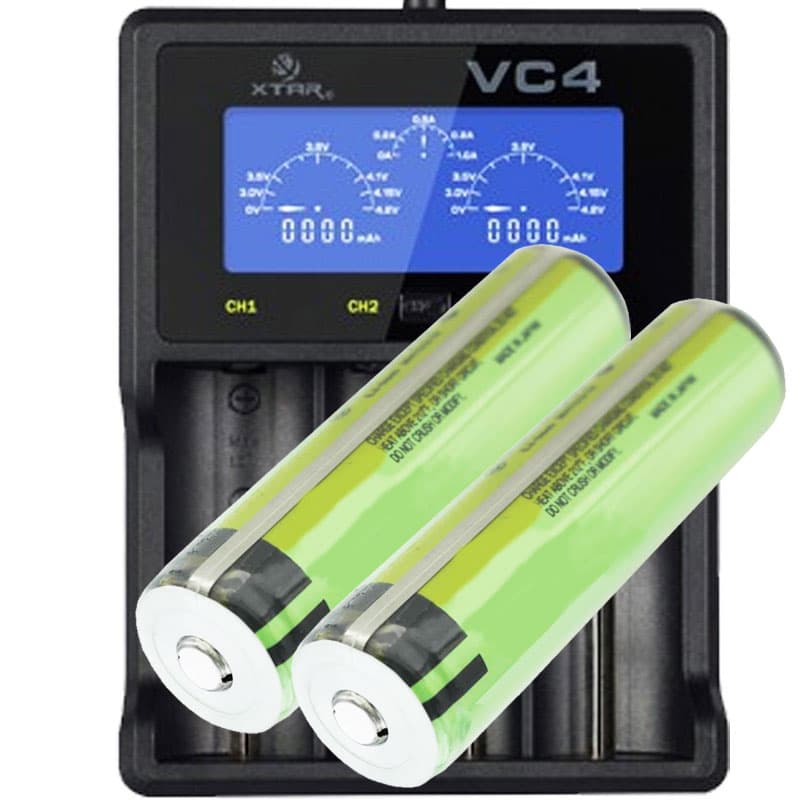 2x batterie Panasonic 18650 Li-ion et 4x chargeur rapide Li-ion, 1x boîtier AccuCell AccuSafe pour 1-2 batteries 18650