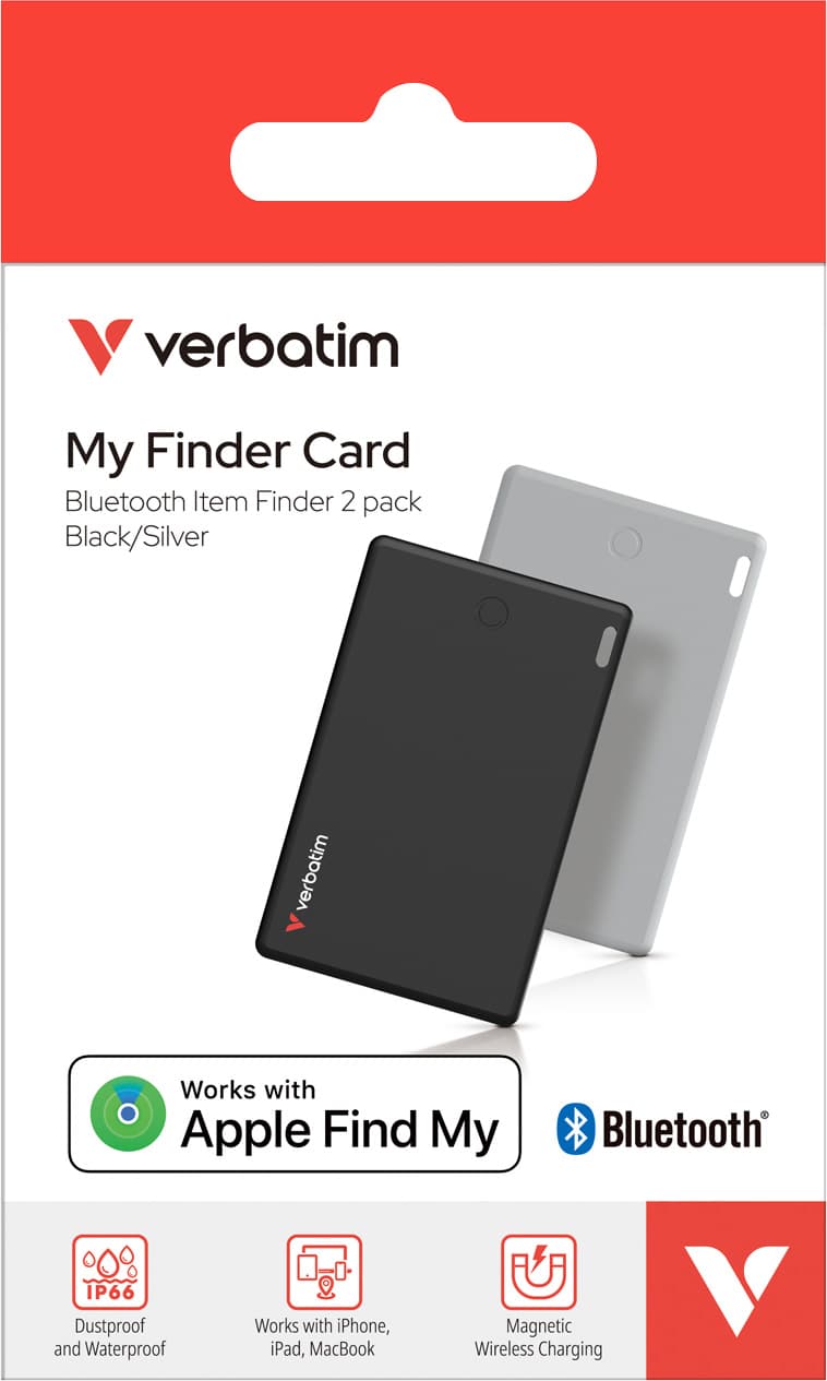 Verbatim Bluetooth tracker Li-Ion batterie polymère 110mAh My FinderTracker My Finder Card MYFCR-01BS pour Apple iOS Find My App Retail (pack de 2)