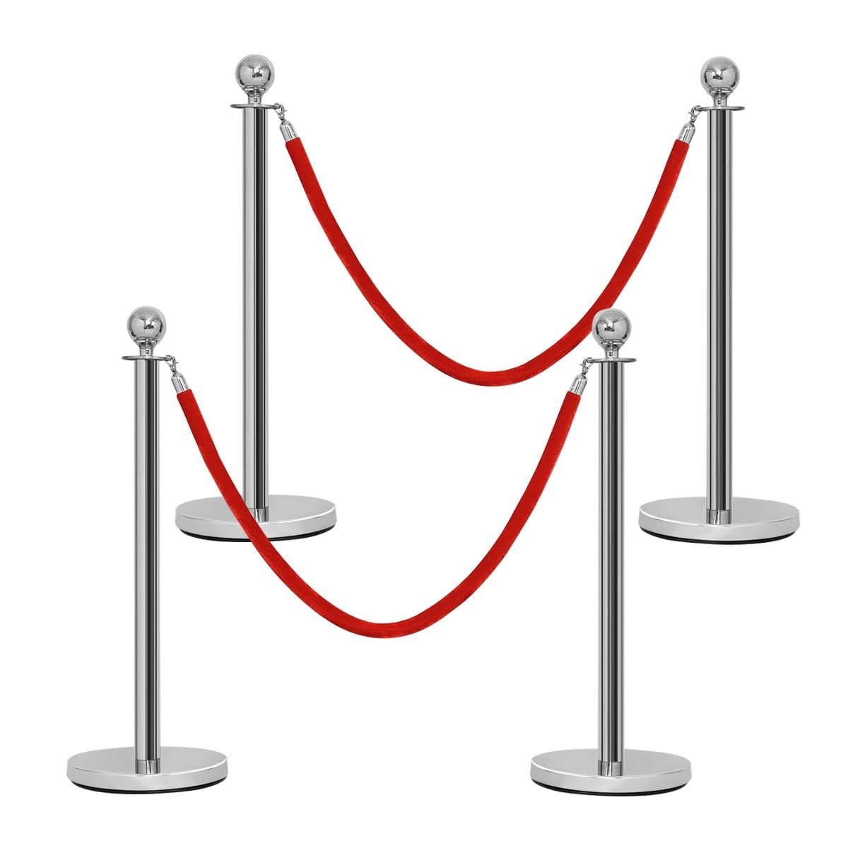 CostwayPoteaux de Guidage en Acier Inoxydable Barrière de Passage avec 2 Cordes pour Centres Commerciaux Hôtel Cinéma Argent
