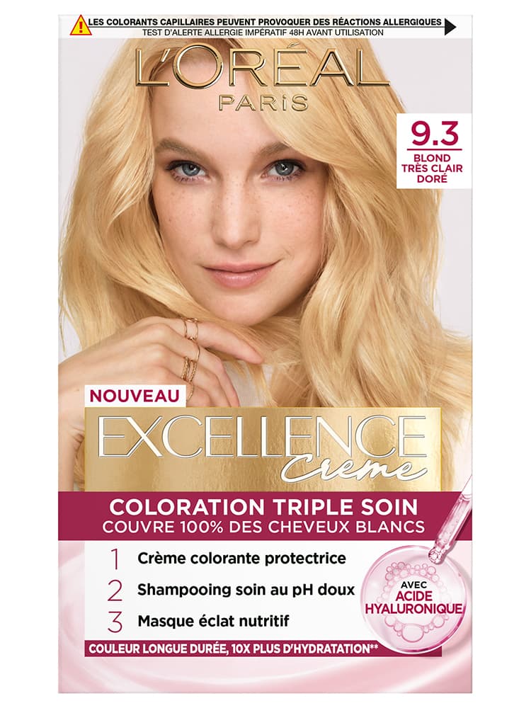 L'Oréal Paris Excellence Crème Coloration Triple Soin Acide Hyaluronique192 ml - Coloration : 9.3 Blond Très Clair Doré