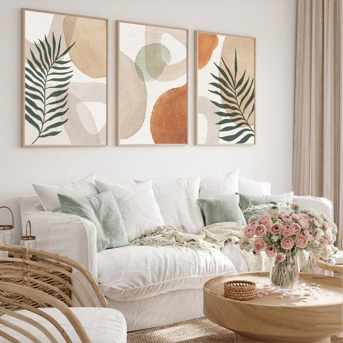 Ensemble d'impressions de 3 pièces sans cadre, art mural en ton neutre chaleureux, décoration de campagne moderne, ensemble d'œuvres d'art